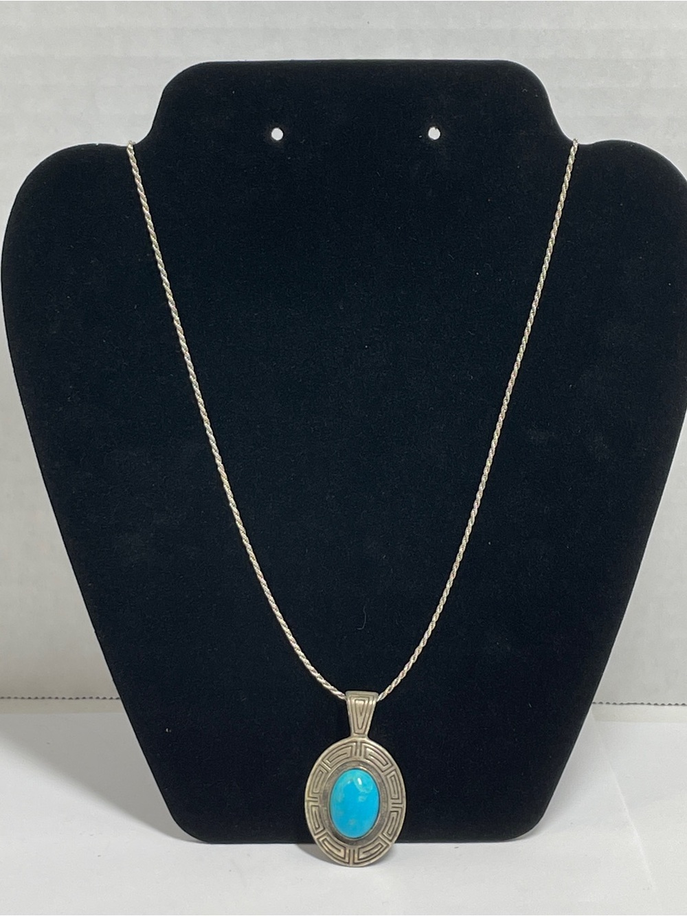 SW QT Quoc Turquoise 925 Sterling Large Oval Pendant and 22” Rope Chain, 17.95g